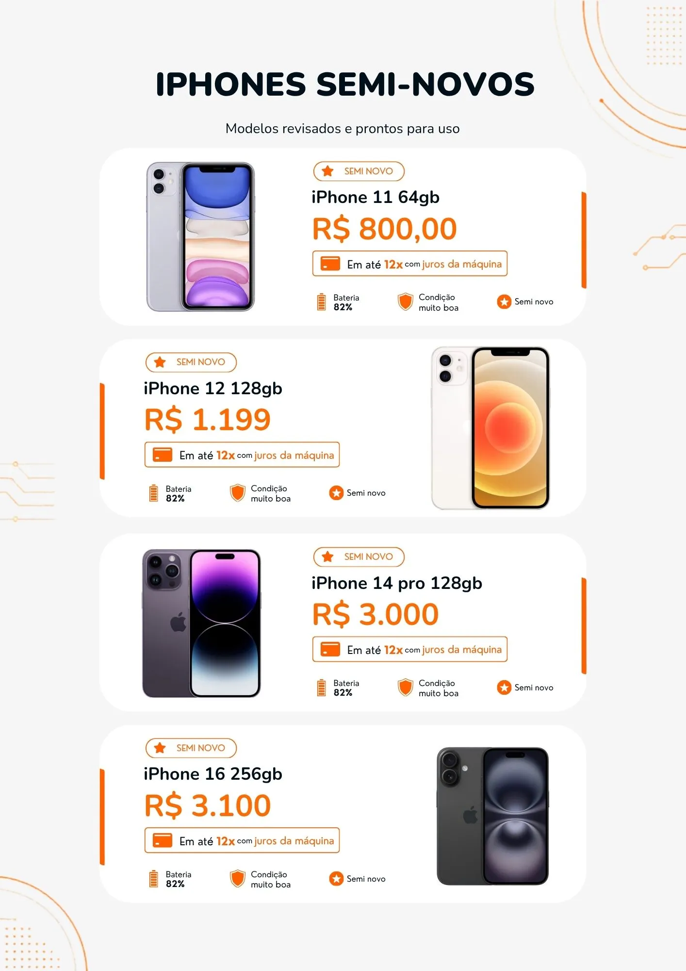 Páginas profissionais do catálogo de iPhone